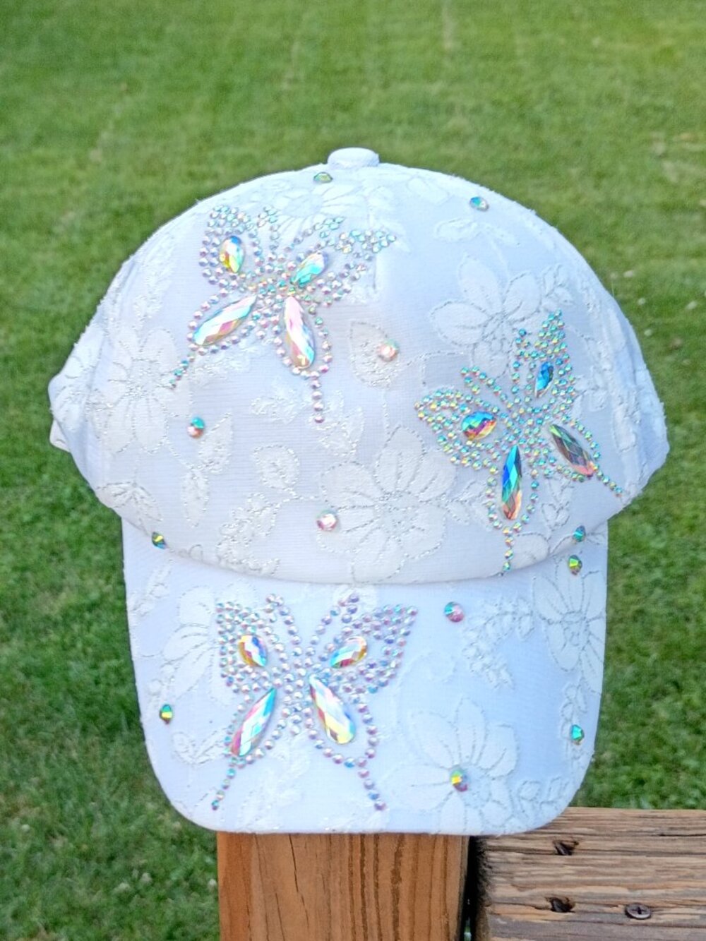NWOT ~ Rhinestone Jeweled Butterfly Lace Pattern Adjustable Baseball Cap